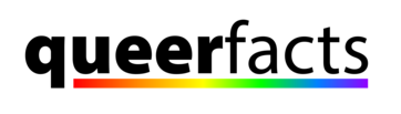 queerfacts Schriftzug, darunter bunte Linie