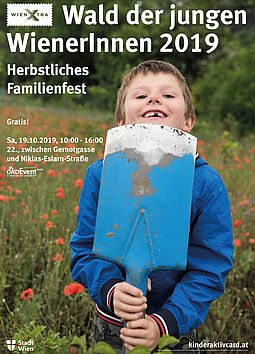Plakat mit Kind und Schaufel