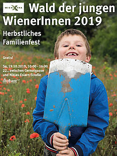 Plakat mit Kind und Schaufel